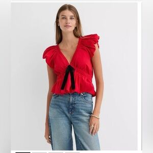 New Never Worn Loft Red Women's Top with Black Bow.